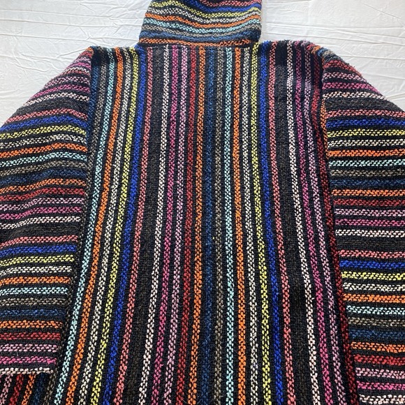 Vintage Baja Hoodie Multicolor Striped Mexican Pullover Poncho No Size Y2K - Picture 8 of 8